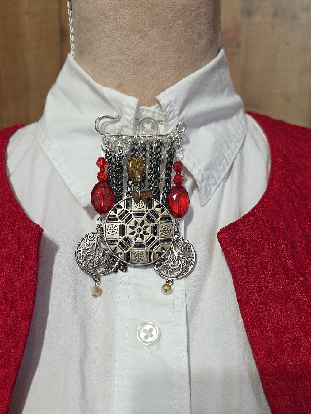 Artisian Red And Silver Brooch
